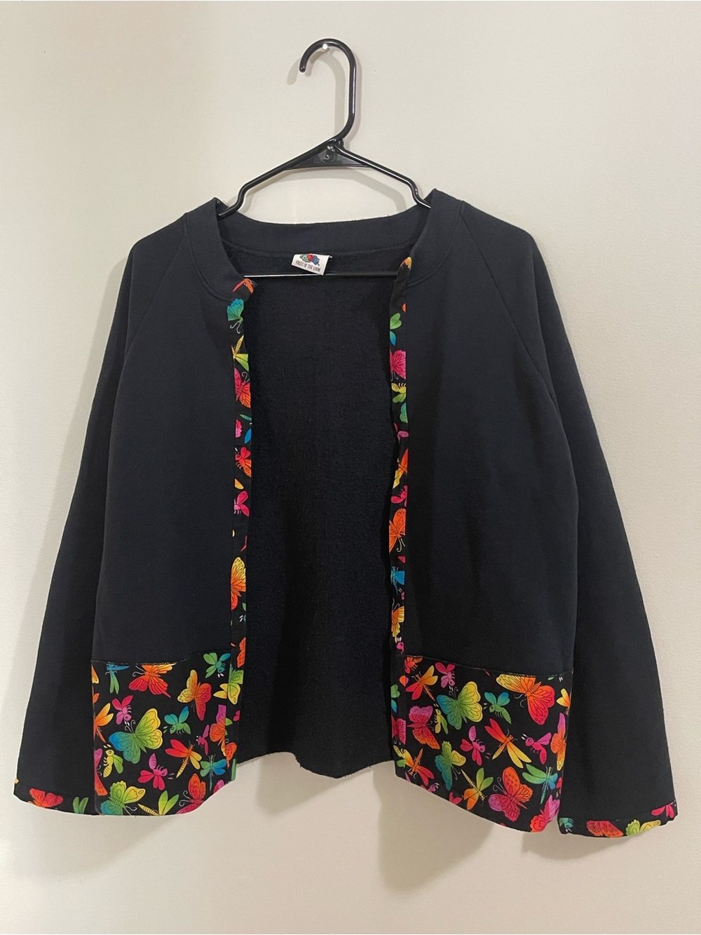 Vintage 90s Fruit of the Loom Butterfly Upcycled Sweatshirt Cardigan Jacket M